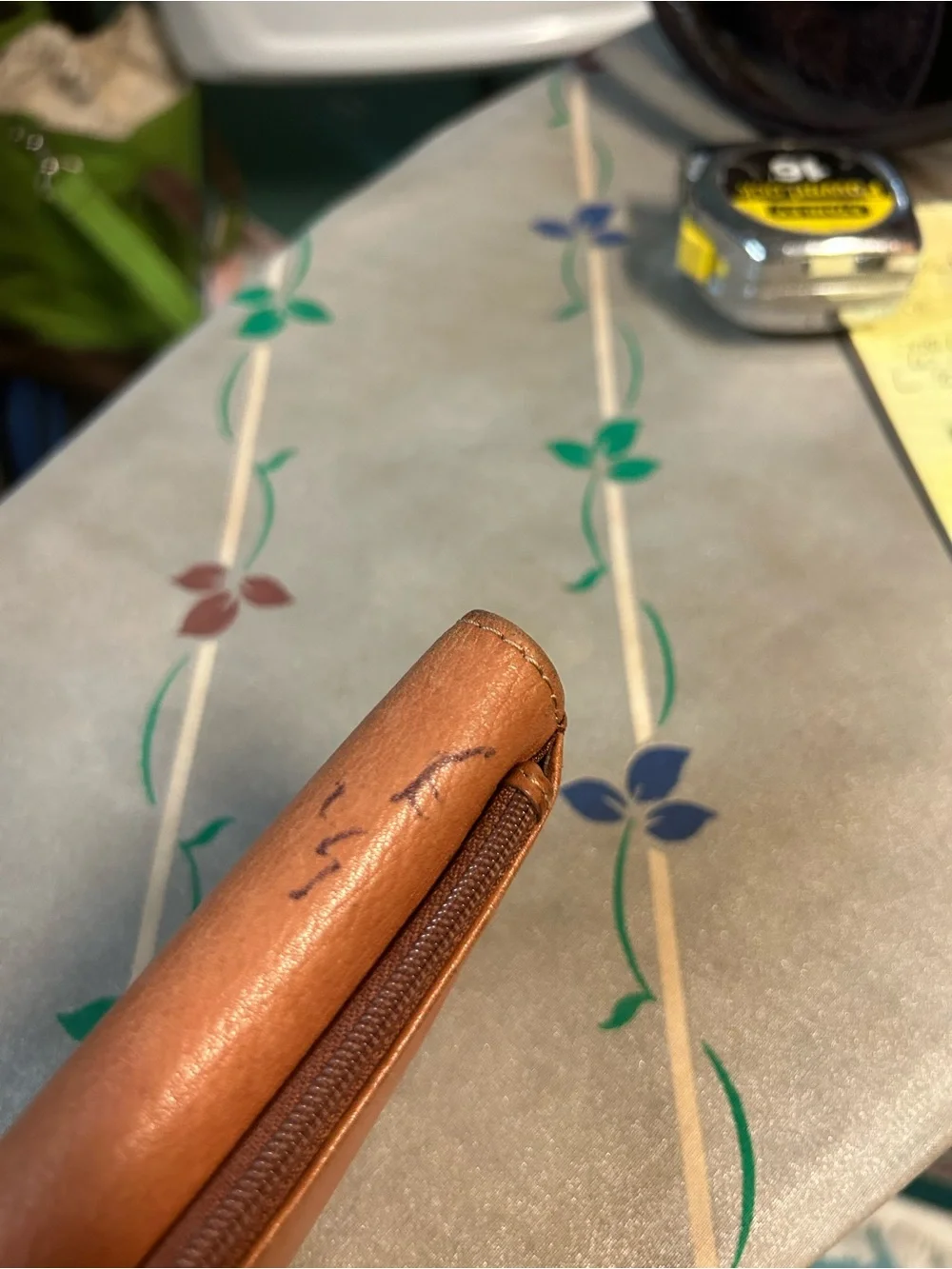 Fossil Tan Leather Trifold Wallet with Metal Logo